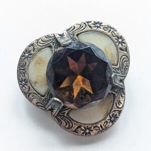 Vintage Miracle Bronze Large Glass Rhinestone Celestial Celtic Brooch